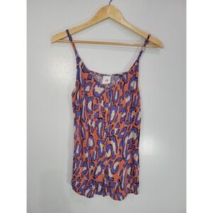 Cabi Isla Cami Women Small Orange Purple‎ Abstract Leopard Print Button Top 5040